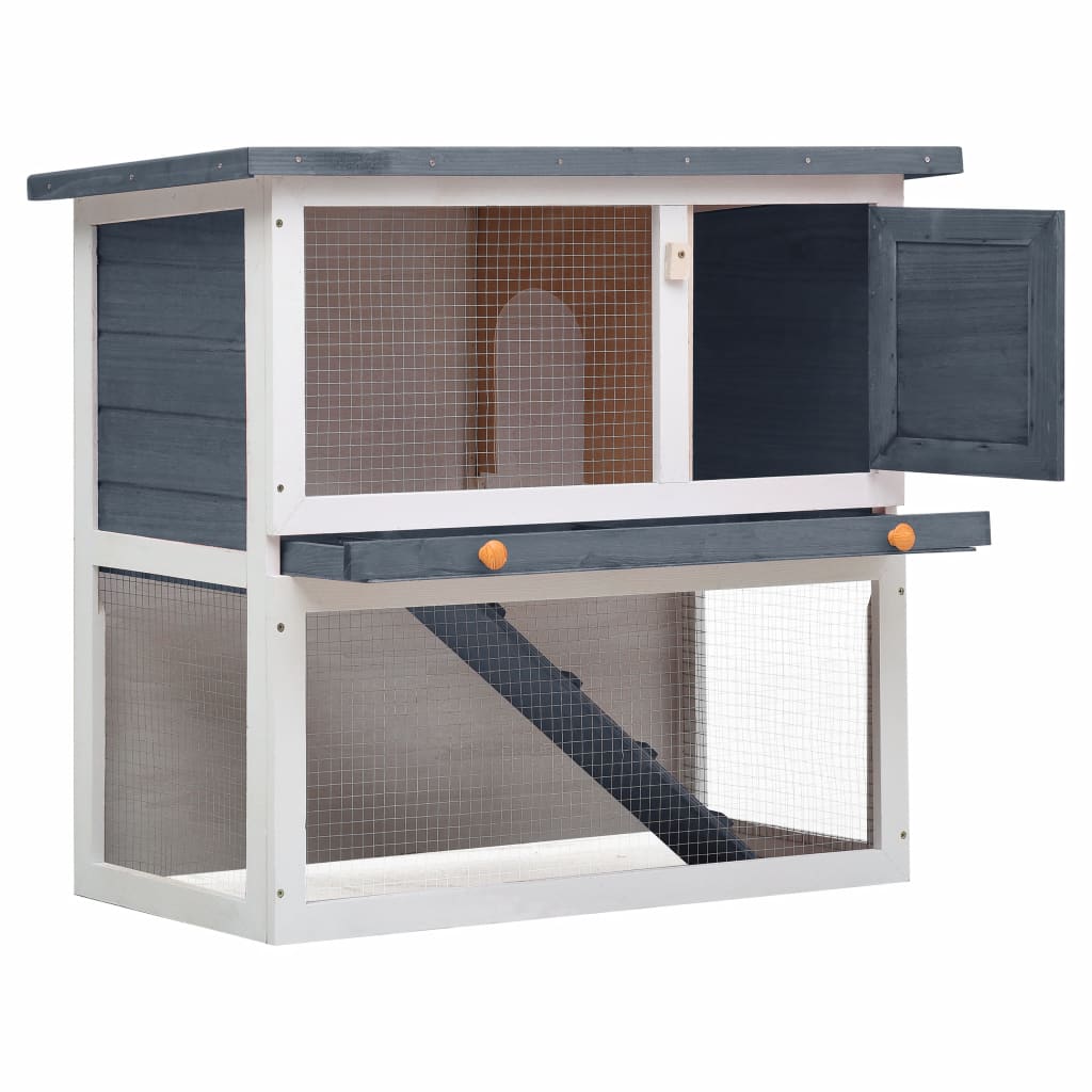 NNEVL Outdoor Rabbit Hutch 1 Door Grey Wood-1
