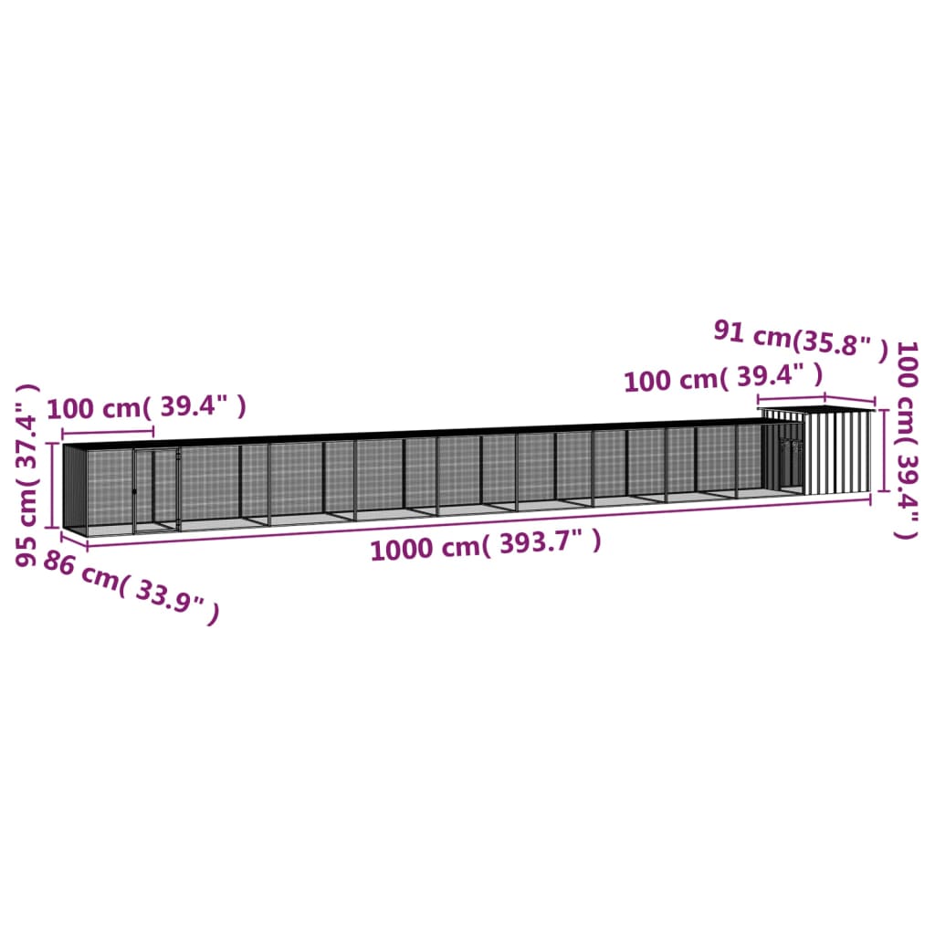 NNEVL Chicken Cage Anthracite 1000x91x100 cm Galvanised Steel-4