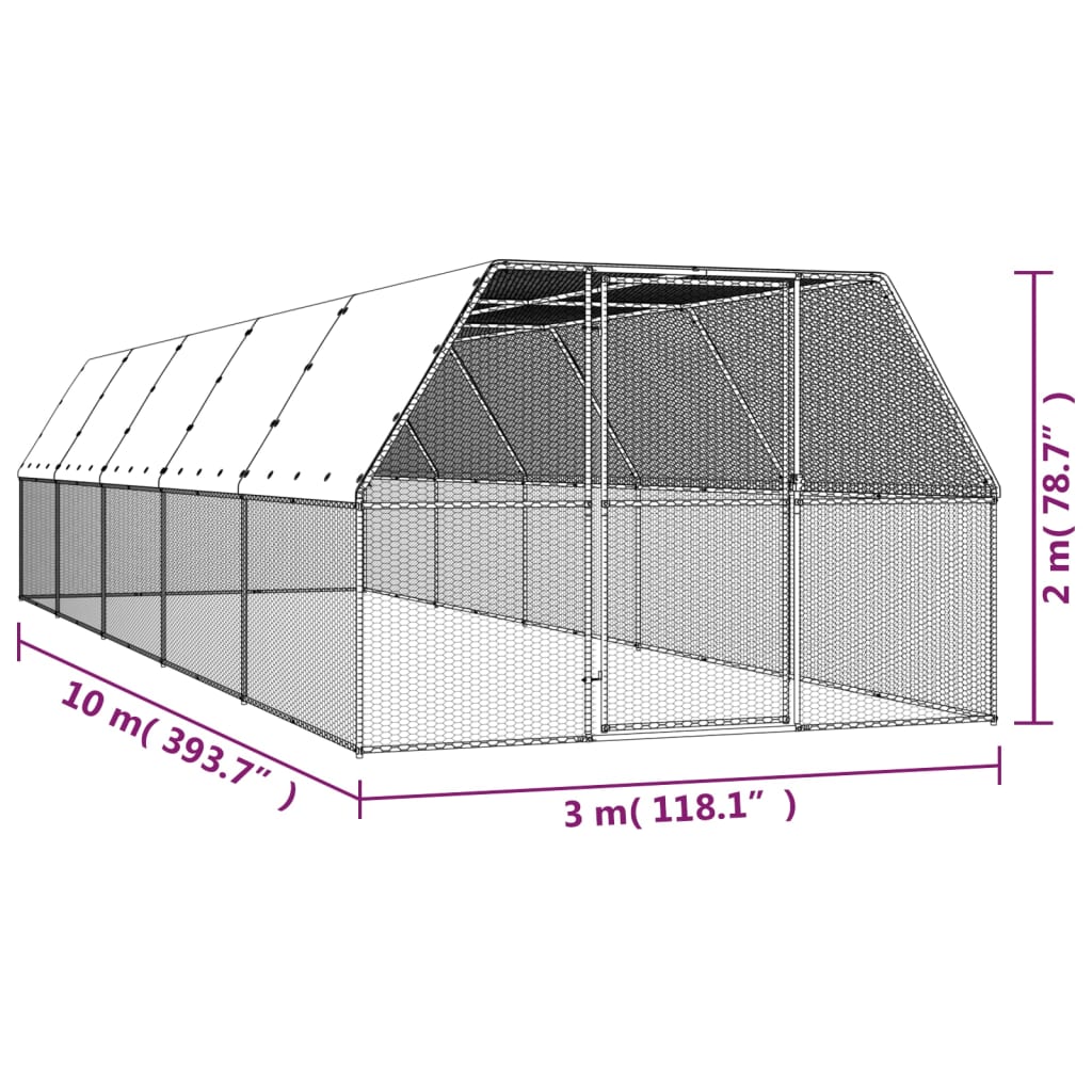 NNEVL Outdoor Chicken Cage 3x10x2 m Galvanised Steel-4