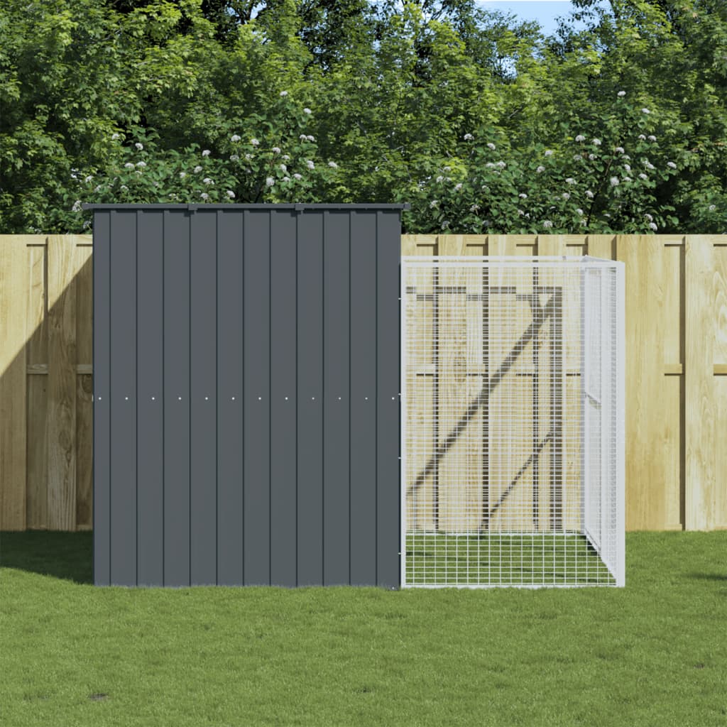 NNEVL Dog House with Run Anthracite 214x253x181 cm Galvanised Steel-0