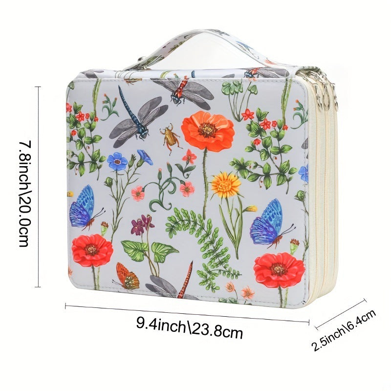 NNEDSZ Yellow Floral Design Portable Zippered Pencil Case - 3-Layer Large Capacity Organizer for Stationery & Art Supplies