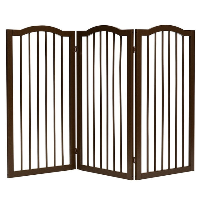 Foldable Portable Design Solid Construction Dog Supplies 3-Panel Wooden Freestanding Pet Gate W/ Arched Top Dog Fences PS7334