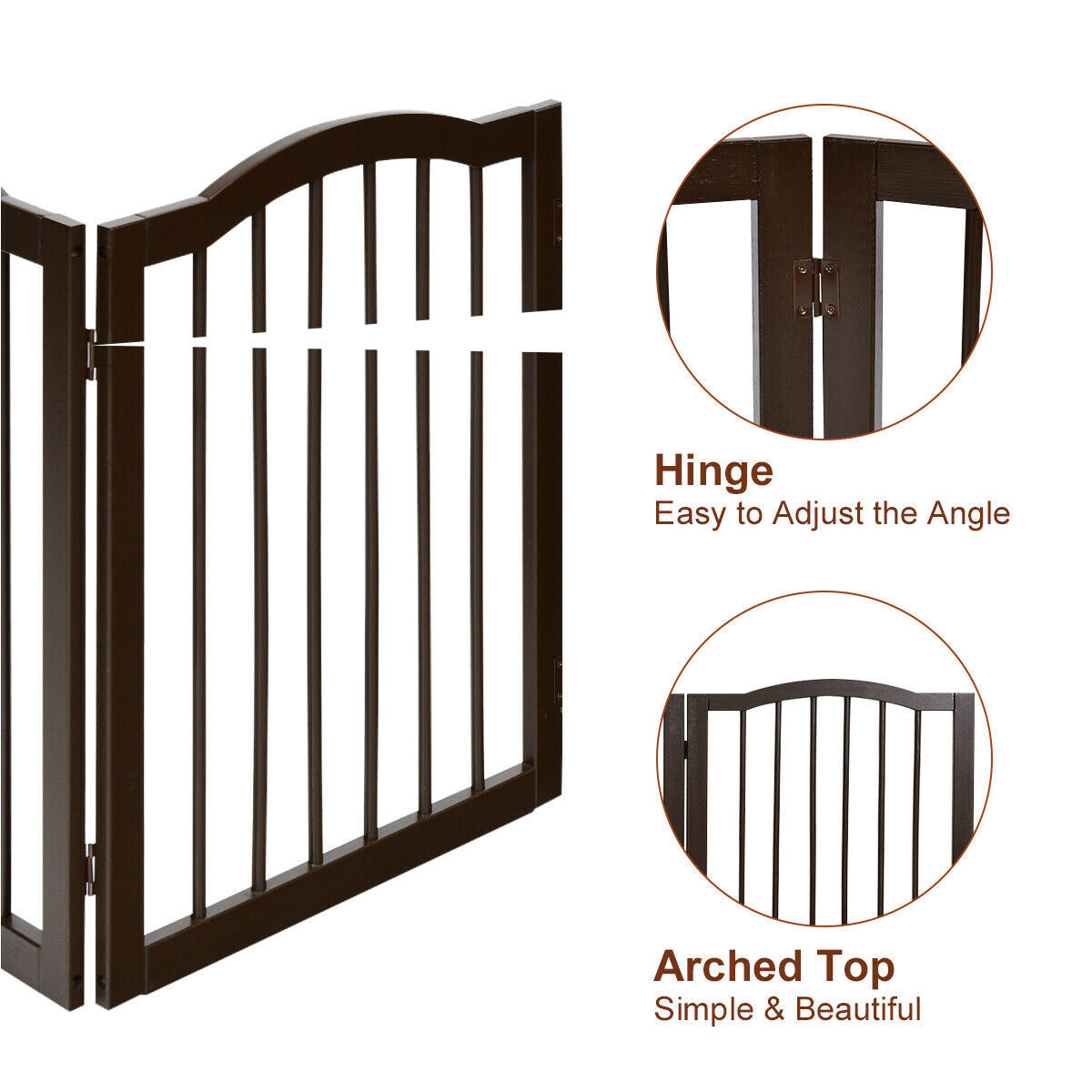 Foldable Portable Design Solid Construction Dog Supplies 3-Panel Wooden Freestanding Pet Gate W/ Arched Top Dog Fences PS7334